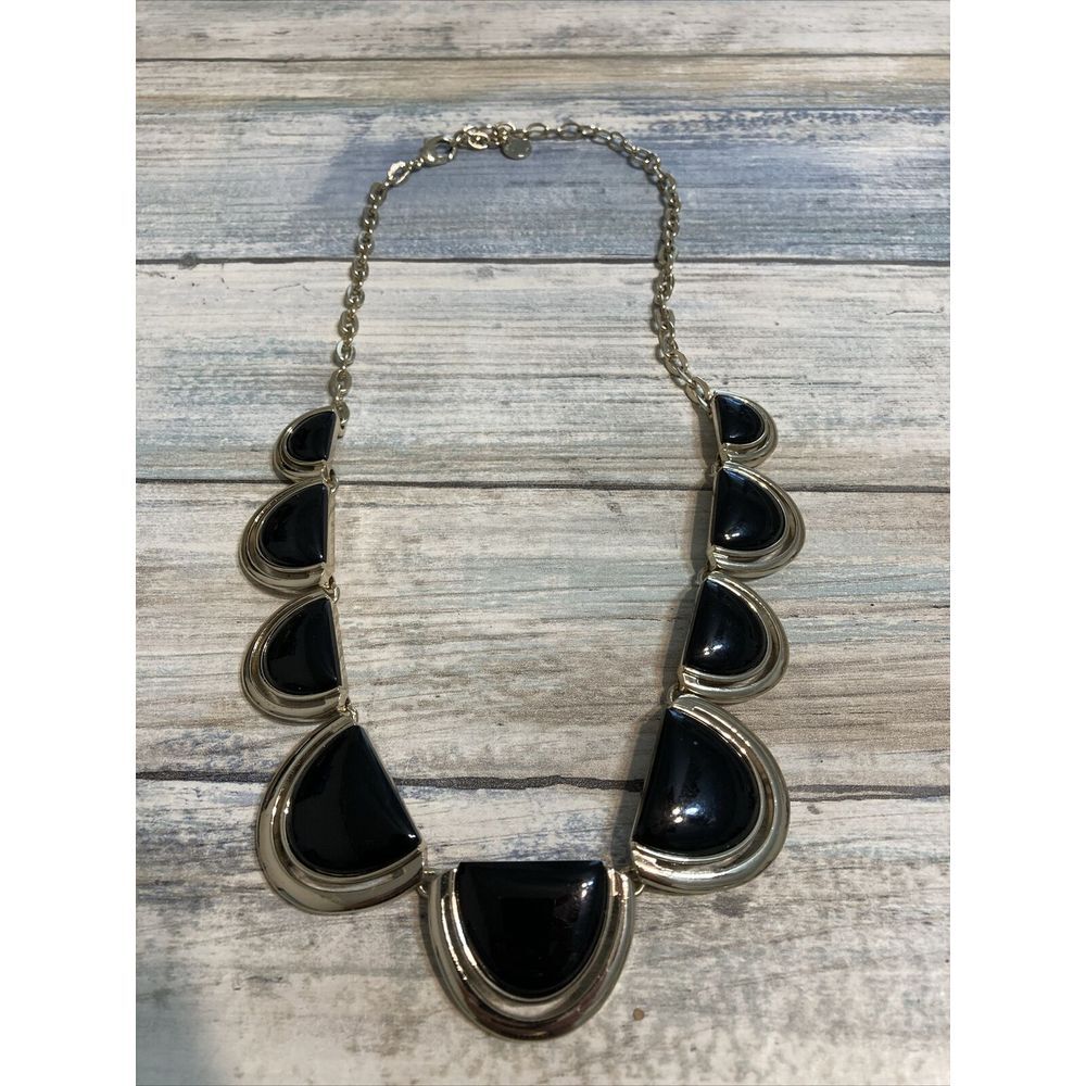 Talbots Black and Gold tone Necklace Statement NWOT 20" Chain